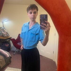 Blue Short Sleeve Button-Up Shirt